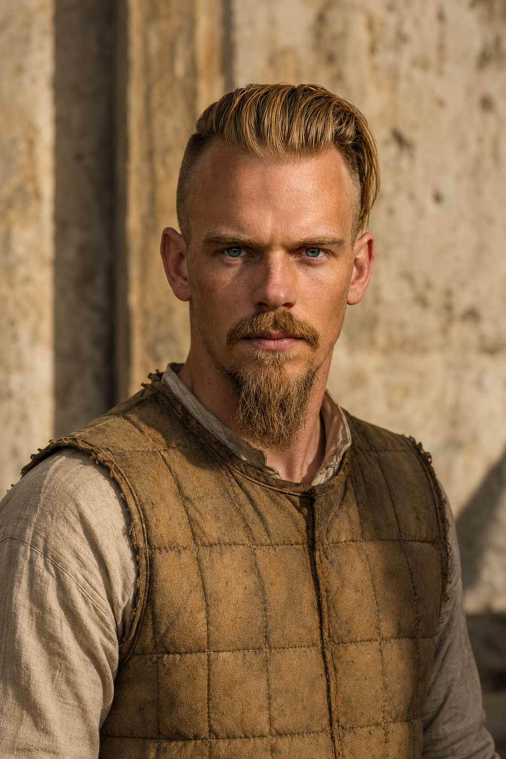 Phillipe Durand — a tall lean man with blonde hair and a goatee, late twenties, restrained dominance, sword at hip