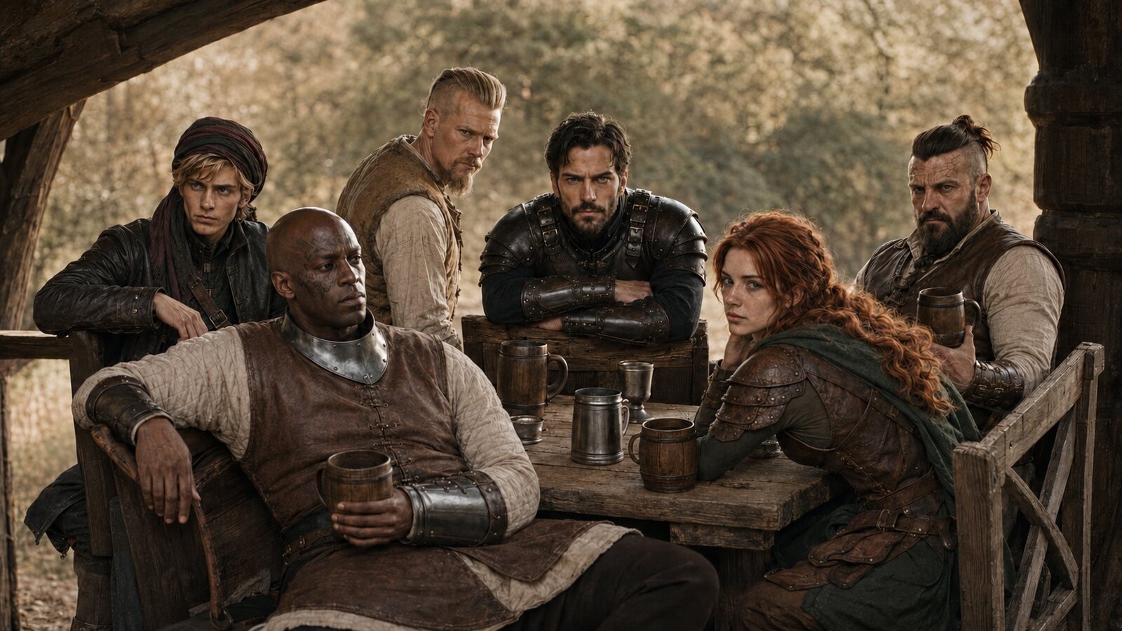 The company of In Nomine Mortis at a tavern table